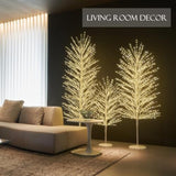 Lighted White Tree With Timer And Dimmer 4Ft 576 Led Fairy Lights, Twig Tree With Lights For Home Room Thanksgiving Christmas Holiday Decoration
