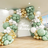 156Pcs Sage Green, White & Gold Balloon Garland Kit – 5–18" for Party and Event Decor