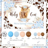Highland Cow Baby Shower Decorations For Boy - Blue Balloon Garland Arch Kit With Holy Cow Backdrop, Boho Floral Highland Cattle Baby Shower Party Supplies