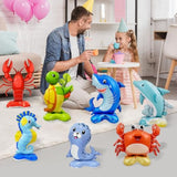 7 Pcs Ocean Animal Balloons - Standing Turtle Seahorse Dolphin Shark Crab Lobster Sea Lion Foil Balloons For Under The Sea Themed Party Decorations