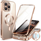 Magnetic For Iphone 16 Pro Case, Compatible With Magsafe, Built-In 9H Tempered Glass Screen Protector & Upgraded Camera Protection, Full-Body Plating Phone Case For 16 Pro 6.3", Desert Gold
