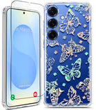 Clear Glitter For Samsung Galaxy S25 Plus Case 6.7 Inch, Shockproof Thin Flower Slim Cute Crystal Lace Bling Women Hard Back Soft Tpu Bumper Protective Cover For Samsung S25 Plus Mandala Henna