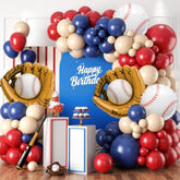 Baseball Birthday Party Decorations, Navy Blue Red Nude Balloon Arch With Baseball Glove Foil Balloons For Boys Girls Summer Birthdays Party Baseball Themed Party Decorations