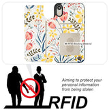 For Iphone Xr Case Wallet With Card Holder, Floral Flower Pattern Back Flip Folio Pu Leather Kickstand Card Slots Case For Women Girls, Double Magnetic Clasp Shockproof Cover 6.1"