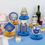 10Pcs Retirement Party Decorations Blue Gold Honeycomb Centerpiece
