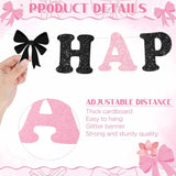Pink & Black Bow Birthday Decorations Glitter Banner & Garland for Parties