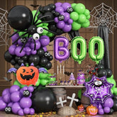 Halloween Balloon Arch Kit – Purple Green Black Balloons with Bat & Boo