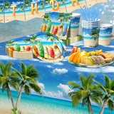 Beach Birthday Party Decorations, 142Pcs Beach Party Paper Plates Napkins Tablecloth For Summer Tropical Hawaiian Party Decorations