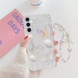 For Samsung Galaxy A16 5G Clear Glitter Case, Cute 3D Butterfly Floral Crystal Pearl Bling Sparkle Shiny With Wrist Strap Soft Tpu Aesthetic Women Girls Phone Case For Galaxy A16 6.7" (Clear)