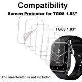 Screen Protector Compatible With Trausi Tg08 1.83” Fitness Tracker Smart Watch, 6-Pack Soft Tpu, Full Coverage, Bubble Self-Healing, With Non-Slip Pad Sticker