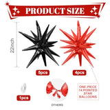 Black & Red Starburst Foil Balloons: Halloween Birthday Party Decor (9pcs)