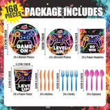 168 Pcs Video Game Plates And Napkins Gamer Party Supplies Gaming Birthday Decorations Neon Party Favors Paper Cups Disposable Tableware Set For Boys Girls Kids Birthday Party Decorations Serve 24