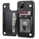 For Iphone 11 Pro Max Wallet Case With Card Holder, Pu Leather Kickstand Card Slots Case,Double Magnetic Clasp And Durable Shockproof Cover For Iphone 11 Pro Max 6.5 Inch (Black)