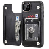 For Iphone 11 Pro Max Wallet Case With Card Holder, Pu Leather Kickstand Card Slots Case,Double Magnetic Clasp And Durable Shockproof Cover For Iphone 11 Pro Max 6.5 Inch (Black)