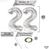 22 Balloon Number Silver - 40 Inch | 22 Number Balloons | Silver 22 Balloons, 22 Birthday Decorations For Men | 22 Birthday Balloons For Women | 22 Happy Anniversary Decorations