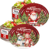 50 Pcs Christmas Vintage Oval Paper Plates 11Inch Holiday Retro Winter Santa Snowman Christmas Tree Table Platter Disposable Dish Tray For Candy Cookie Xmas Eve Birthday Party Dinner Supplies