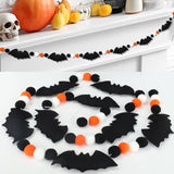 6.6Ft Halloween Felt Bats Banner Pre Strung 3D Bat Garland Pompom Ball Hanging Decor