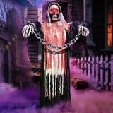 Halloween Decorations Outdoor, 6 Ft Large Animated Grim Reaper with Big Chain,Sound & Touch Activated with Creepy Sound - Scary Props House Decor for Garden Yard Lawn Indoor Decoration Animatronics