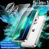 JETech 5 in 1 Case for iPhone 13 Pro Max 6.7-Inch, with 2-Pack Screen Protector and Camera Lens Protector, Non-Yellowing Shockproof Bumper Phone Cover, Full Coverage Tempered Glass Film (Clear)