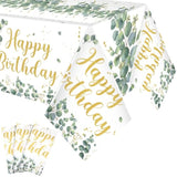 3 Pcs Sage Green Disposable Tablecloth Happy Birthday Table Cover 54 X 108 Inch Eucalyptus Leaf Plastic Table Cloth Greenery Birthday Party Decorations For Boys Girls Women Men