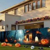 Halloween Party Banner with Ghosts Pumpkins Graveyard Scene Backdrop 78.7x17.7 Inch Decor