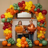 Fall Thanksgiving Balloon Arch Kit Green Red Yellow Orange with Maple Leaf for Baby Shower
