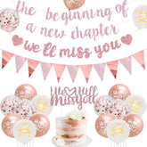 Farewell Party Decorations The Beginning Of A New Chapter Going Away We Will Miss You Theme Balloons Banner, Rose Gold Retirement Graduation Party Supplies For Women Girls