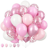 Pink & White Metallic Chrome Confetti Latex Balloons - 12 Inch Ribbon Party Balloons Set For Girls' Birthday Princess Parties