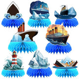 8 Pcs Nautical Birthday Party Decoration, Cruise Ship Theme Honeycomb Centerpieces 3D Double Sided Table Decorations, Ocean Ship Photo Booth Props for Ocean Cruise Liner Nautical Party Supplies