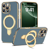 Grey Blue Plating Phone Case for iPhone 16 Pro Max with Stand 6.9 inches