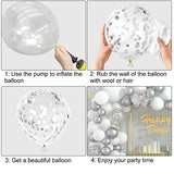 108 Pcs White Silver Balloon Garland Arch Kit 5 10 12 18 Inches Pastel White Silver Confetti Balloons for Birthday Wedding Bridal Showers Baby Shower Party Decorations