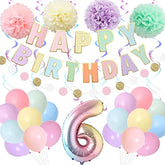 Rainbow 6Th Birthday Party Pack - 40" Gradient Number 6 Balloon, Banner & Supplies For Kids