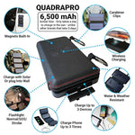 Quadrapro Solar Charger Power Bank - 5.5W 4-Panel Portable Wireless Phone Charger - Compatible With Iphone, Android, 2 Usb Port, Flashlight, Magnetic Case, Hanging Loops - Battery Backup