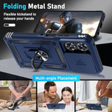 Compatible With Moto G Power 5G 2025 Case Built In Slide Camera Lens Cover+Screen Protector+Finger Ring Holder Kickstand,Heavy Duty Shockproof Full Body Protective Phone Cover,Blue