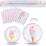Ice Cream Plates And Napkins - Ice Cream And Popsicle Theme Party Supplies For Girls Birthday Disposable Tableware Dessert Plates Luncheon Napkins Serves 16 Guests 48Pcs
