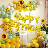 Balloon Garland Kit, Birthday Balloon Arch, Sunflower Balloons, 73-Piece Spring Sunflower Happy Birthday Set, Yellow Green White, Bright Garden-Themed Party Decorations
