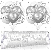 Silver 25Th Wedding Anniversary Decorations For Men Women Silver Happy 25Th Anniversary Banner And 18Pcs Balloons For 25 Years Wedding Party Decoration Supplies