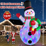 12 Ft Giant Christmas Inflatables Snowman Outdoor Decorations Built-In Rotating Led Lights, Huge Inflatable Snowman Chri