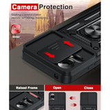 For Tcl 50 Le-Phone Case 4G: With Slide Camera Cover+Glass Screen Protector, Military-Grade Shockproof Cell Unlocked Phone Cover Funda Para With Magnetic Ring Holder Stand For Tcl 50 Le, Black