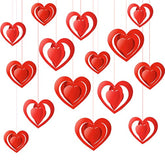 15 Pieces Valentine'S Day 3D Heart Hanging Decorations Red Hearts Hanging Ornaments With Red Ribbons Party Supplies For Indoor Outdoor Bridal Shower Anniversary Wedding Party Decorations