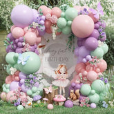 Fairy Wonderland Balloon Arch Kit, 128Pcs Pastel Pink Purple Green Balloon Garland Kit For Baby Girls Fairy First Birthday Spring Garden Tea Party Bride Baby Shower