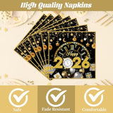 Happy New Years Eve Decorations 2026, 96Pcs New Years Eve Disposable Paper Plates And Napkins Party Supplies 2026, Nye Forks Decor 2026