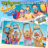Pool Party Favors Beach Party Favors - 132Pcs Summer Beach Pool Toys For Kids Include Beach Balls, Kids Sunglasses Bulk, Bubble Wands...Pool Party Supplies For Summer Birthday Party For Kids 4-8 8-12