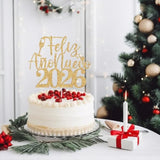 Feliz Año Nuevo 2026 Cake Topper Gold Glitter New Year Party Decor