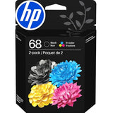 68 Black/Tri-Color Ink Cartridges (2-Pack) | Works Envy 6100E, 6500E Series | Eligible For Instant Ink | 6L6S2Tn | Packaging May Vary