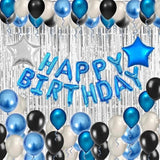 49pc Blue & Black Birthday Decor Kit – Banner, Foil Balloons and Curtains for All Ages
