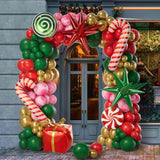 Christmas Balloon Garland Arch Kit, Red Green Gold Gift Box Exploding Star Foil Balloons, Windmill Candy Christmas Balloons For Party Decorations