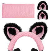 Geekria NOVA Knit Fabric Headband Cover and Cat Ears Attachment Set Compatible with Razer, SteelSeries, HyperX, Sennheiser, Astro, Sony, Logitech, ATH Headphones (Black/Pink)