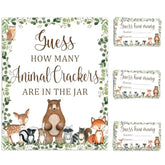 Animal Theme Guess How Many Animal Crackers Baby Shower Game, Forest Animals Theme Party Decoration, 1 Standing Sign And 50 Card For Baby Shower Supplies