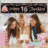 Rose Gold Sweet 16 Birthday Banner, Outdoor Yard Sign for Girls 16th Celebration